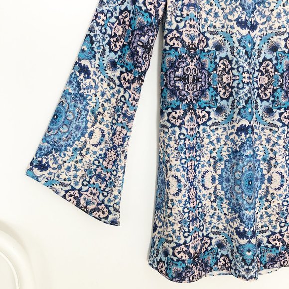 Stunning 70s Bohemian Bell Flare Sleeve Mini Dress - Picture 5 of 7